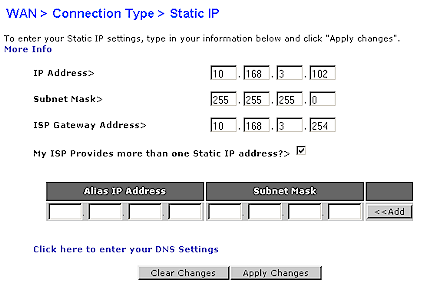 Static IP Screen