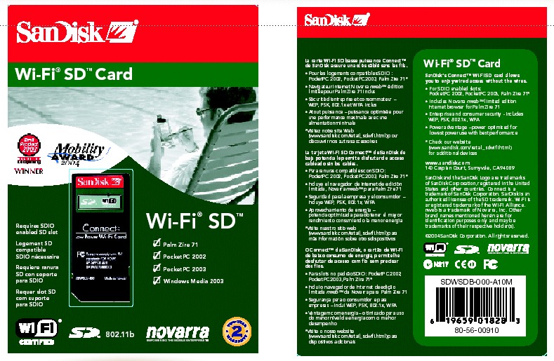 Tarjeta Wi-Fi SanDisk para Zire 71