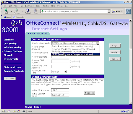 OfficeConnect 11g: Internet settings
