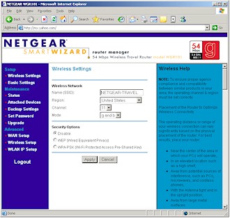 NETGEAR Admin Home page