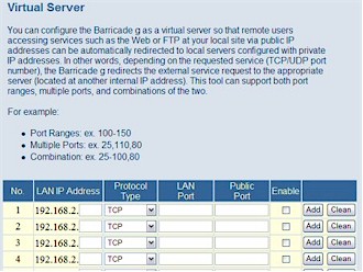 Virtual Servers provide automatic redirection to web or FTP servers