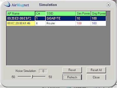 AirMagnet Surveyor Simulation mode controls