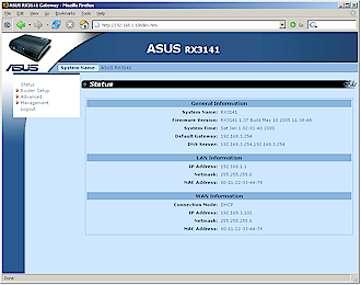 RX3141 Status screen