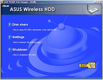 ASUS WL-HDD: Main navigation pop-up window