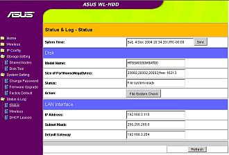 ASUS WL-HDD: Status & Log