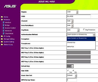 ASUS WL-HDD Wireless Interface setup