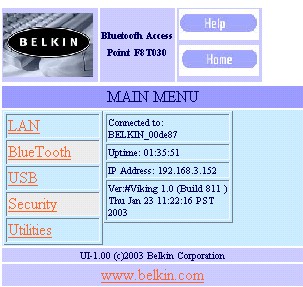 Belkin BT AP- Main screen
