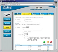 DI-604: IP Filter screen