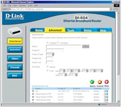 DI-604: Virtual Server screen