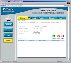 D-Link 900AP+ - DHCP server screen