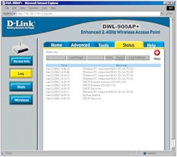 D-Link 900AP+ - Log screen