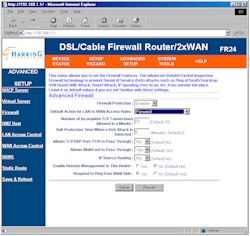 Hawking FR24: Advanced Firewall screen