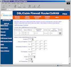 Hawking FR24: LAN Access Control screen