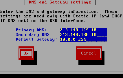 Entering DNS and Gateway settings