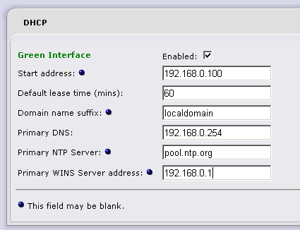 DHCP server options (left side)