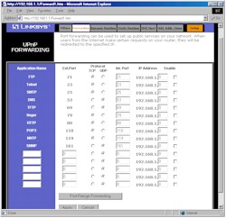 Linksys BEFSX41: UPnP Forwarding screen
