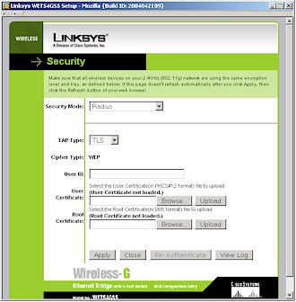 Linksys WET54GS5 Security settings