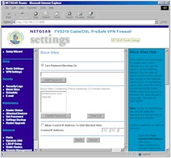 NETGEAR FVS318: Block sites screen