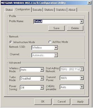NETGEAR WAB501- Configuration tab