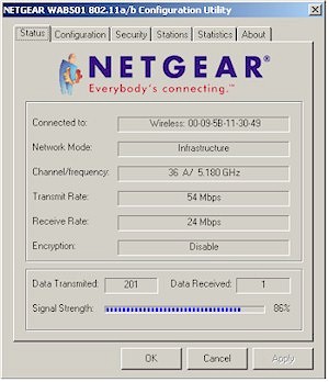 NETGEAR WAB501- Status tab