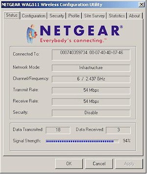 NETGEAR WAG511 - Status tab