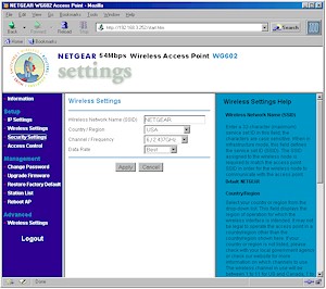 NETGEAR WG602- Wireless settings screen