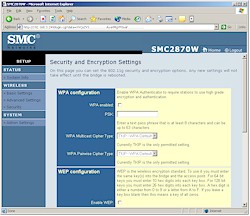 SMC2870W - Bridge mode Security Settings, Web interface