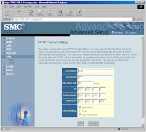 SMC7004FW: PPTP setup screen