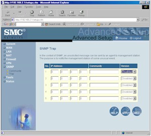 SMC7004FW: SNMP trap screen