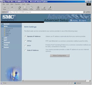 SMC7004VBR: Advanced Setup screen
