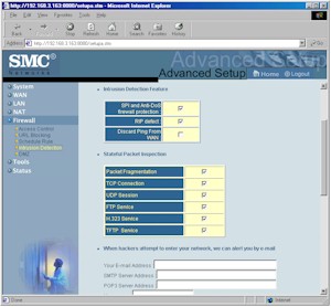 SMC7004VBR: Intrusion Detection screen