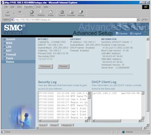 SMC7004VBR: Status screen
