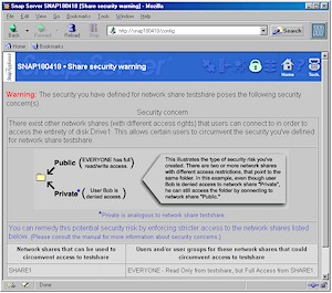 Snap Server 1100 - Share security warning screen