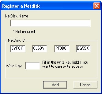 Ximeta NetDisk - Register screen