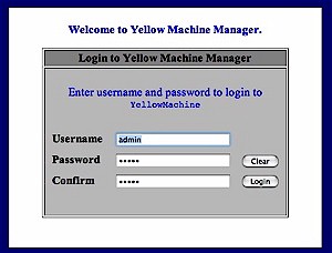 Yellow Machine login screen