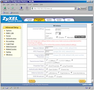 ZyXEL B-4000: Wireless settings
