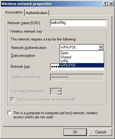 XP Client Network Authentication selection