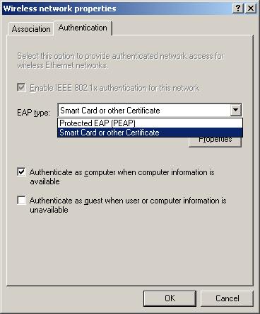 XP Client Authentication options