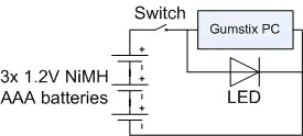 Wiring Diagram for the computer, batteries, LED and switch