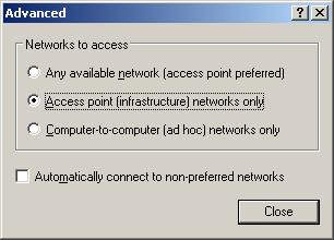 XP Advanced Wireless Network Properties