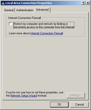 Internet Connection Firewall disabled