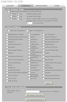 Zywall 2plus Content Filter Category screen