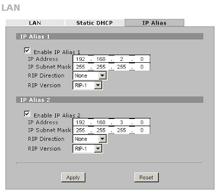 Zywall 2plus IP Alias screen