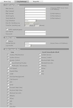 Zywall 2plus Log Settings screen