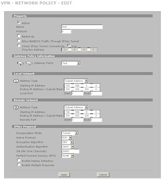 Zywall 2plus VPN Network policy screen