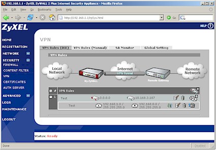Zywall 2plus VPN Rules IKE screen
