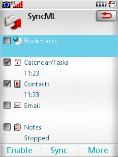 SyncML menu on the M600i