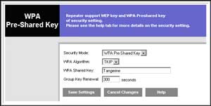 WRE54G Edit Security screen