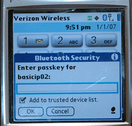 Bluetooth Authentication Screen: 700p Side