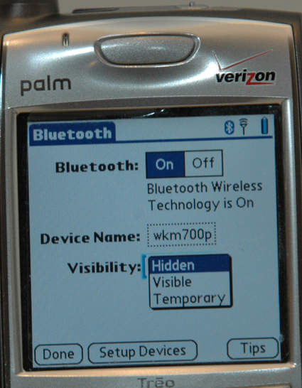 700p Bluetooth Setup Screen